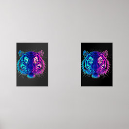 Neon White Tiger – Glowing Cyberpunk Wildlife Art Muurkunst Sets