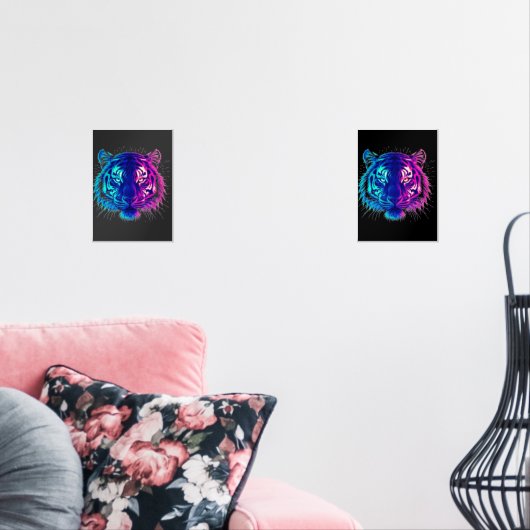 Neon White Tiger – Glowing Cyberpunk Wildlife Art Muurkunst Sets (Woonkamer)