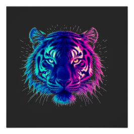 Neon White Tiger – Glowing Cyberpunk Wildlife Art Perfect Poster