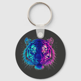 Neon White Tiger – Glowing Cyberpunk Wildlife Art Sleutelhanger