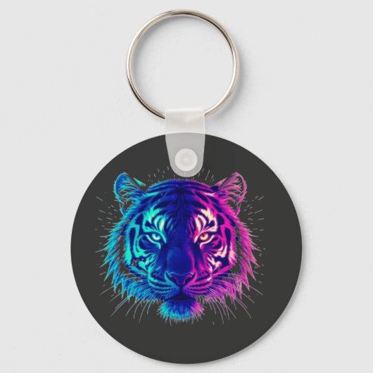 Neon White Tiger – Glowing Cyberpunk Wildlife Art Sleutelhanger (Voorkant)