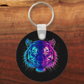 Neon White Tiger – Glowing Cyberpunk Wildlife Art Sleutelhanger (Achterkant)