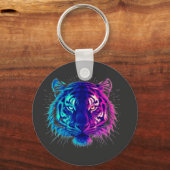 Neon White Tiger – Glowing Cyberpunk Wildlife Art Sleutelhanger (Voorkant)