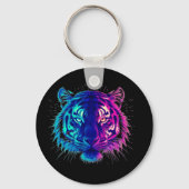 Neon White Tiger – Glowing Cyberpunk Wildlife Art Sleutelhanger (Achterkant)
