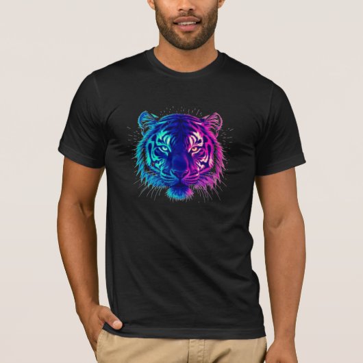 Neon White Tiger – Glowing Cyberpunk Wildlife Art T-shirt (Voorkant)