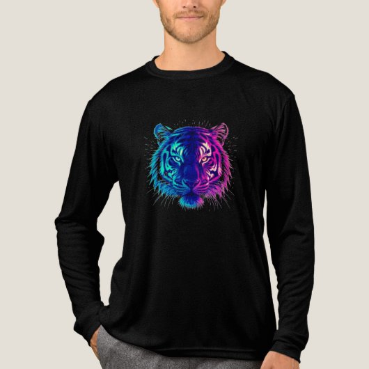 Neon White Tiger – Glowing Cyberpunk Wildlife Art Tri-Blend Shirt (Voorkant volledig)