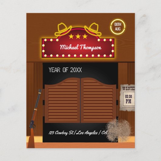 Neon Wild West Cowboy over de Graduation Party Flyer (Voorkant)