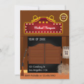 Neon Wild West Cowboy over de Graduation Party Kaart (Voorkant)