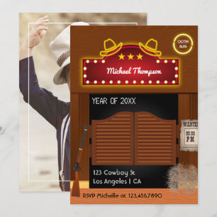 Neon Wild West Cowboy over de Graduation Party Kaart