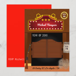 Neon Wild West Cowboy over de Graduation Party Kaart