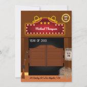 Neon Wild West Cowboy over de Graduation Party Kaart (Voorkant)