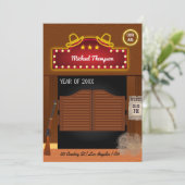 Neon Wild West Cowboy over de Graduation Party Kaart (Staand voorkant)