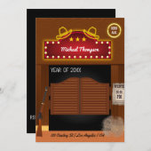 Neon Wild West Cowboy over Graduation Party Invi Kaart (Voorkant / Achterkant)