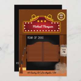 Neon Wild West Cowboy over Graduation Party Invi Kaart