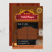 Neon Wild West Cowboy over Graduation Party Invi Kaart (Voorkant / Achterkant)