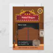 Neon Wild West Cowboy over Graduation Party Invi Kaart (Voorkant)