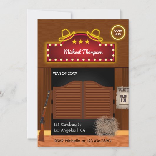 Neon Wild West Cowboy over Graduation Party Invi Kaart (Voorkant)