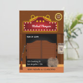 Neon Wild West Cowboy over Graduation Party Invi Kaart (Staand voorkant)