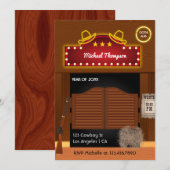 Neon Wild West Cowboy over Graduation Party Invi Kaart (Voorkant / Achterkant)