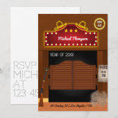 Neon Wild West Cowboy over Graduation Party Invi Kaart (Voorkant / Achterkant)