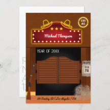 Neon Wild West Cowboy over Graduation Party Invi