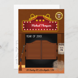 Neon Wild West Cowboy over Graduation Party Invi Kaart