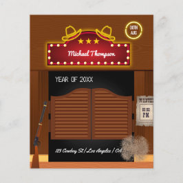 Neon Wild West Cowboy thema afstudeerfeest Flyer