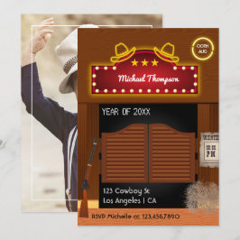 Neon Wild West Cowboy thema afstudeerfeest Kaart