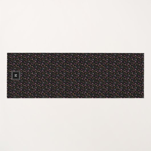 Neon Wildbloemen op zwart, monogram Yogamat (Voorkant (horizontaal))