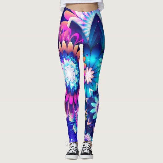 Neon wilde bloemen leggings (Voorkant)