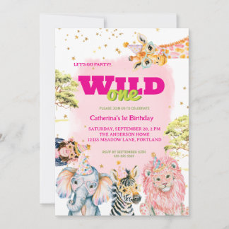 Neon Wilde Eén Schattig Jungle Dier Kind 1e Verjaa Kaart