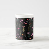 Neon Wildflower op zwart, monogram Porselein Kop (Voorkant)