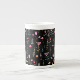 Neon Wildflower op zwart, monogram Porselein Kop