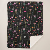 Neon Wildflower op zwart, monogram Sherpa Deken (Voorkant)