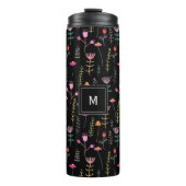 Neon Wildflower op zwart, monogram Thermosbeker (Voorkant)