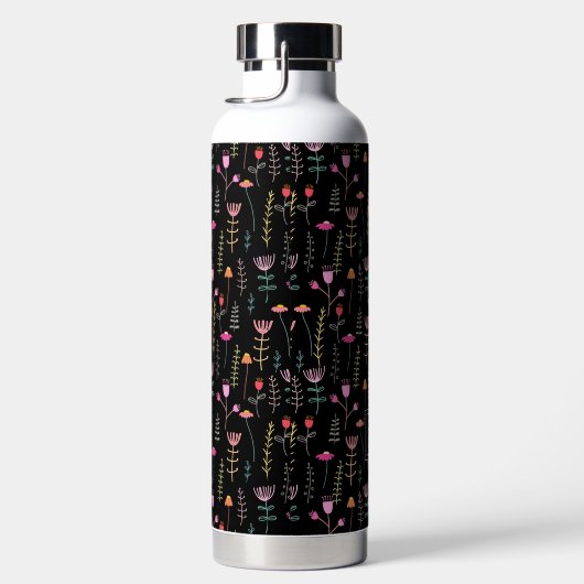 Neon Wildflower op zwart, monogram Waterfles (Rechts)