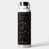 Neon Wildflower op zwart, monogram Waterfles (Achterkant)