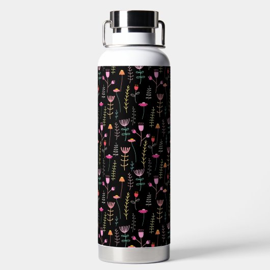 Neon Wildflower op zwart, monogram Waterfles (Achterkant)