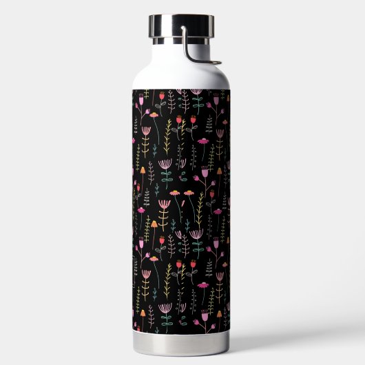 Neon Wildflower op zwart, monogram Waterfles (Links)