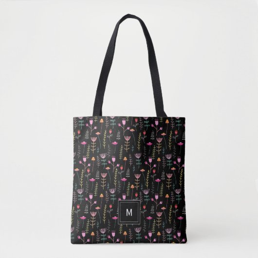 Neon Wildflower op zwart, Tote Bag (Voorkant)
