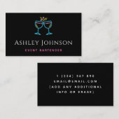 Neon Wine Cocktail Glasses Event Bartender Black Visitekaartje (Voorkant / Achterkant)