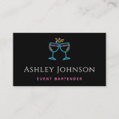 Neon Wine Cocktail Glasses Event Bartender Black Visitekaartje (Voorkant)