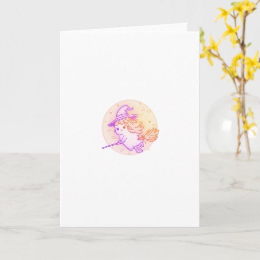 Neon Witchy Halloween Greeting Card – Retro Spooky Kaart (Gele Bloem)