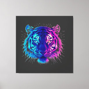 Neon Witte Tijger – Glanzende Cyberpunk Wilde Dier Canvas Afdruk