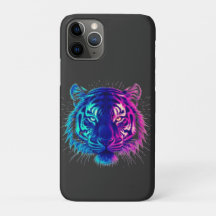 Neon Witte Tijger – Glanzende Cyberpunk Wilde Dier
