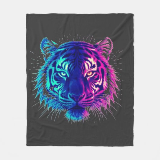 Neon Witte Tijger – Glanzende Cyberpunk Wilde Dier Fleece Deken (Voorkant)