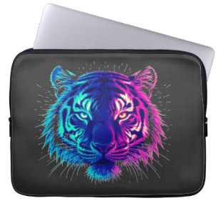 Neon Witte Tijger – Glanzende Cyberpunk Wilde Dier Laptop Sleeve
