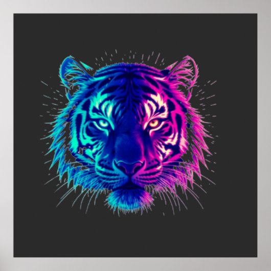 Neon Witte Tijger – Glanzende Cyberpunk Wilde Dier Poster (Voorkant)