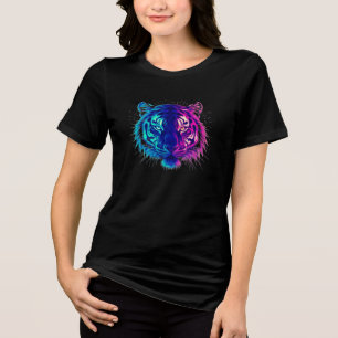 Neon Witte Tijger – Glanzende Cyberpunk Wilde Dier Tri-Blend Shirt