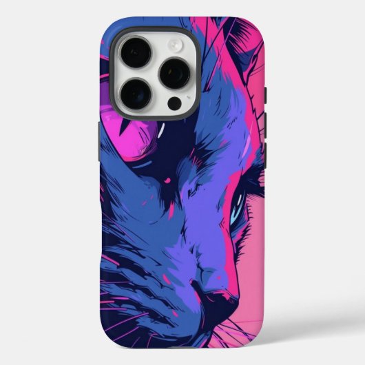 Neon Wolf Abstract Art iPhone Case – Bold Cyberpun (Achterkant)
